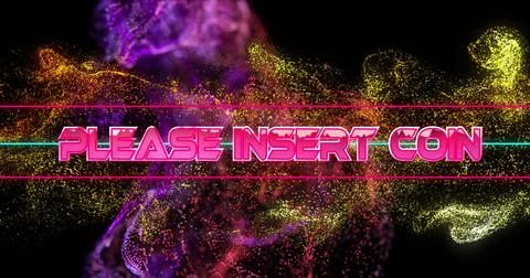 Image of please insert coin text between lines over dynamic wave over black Stock Illustration