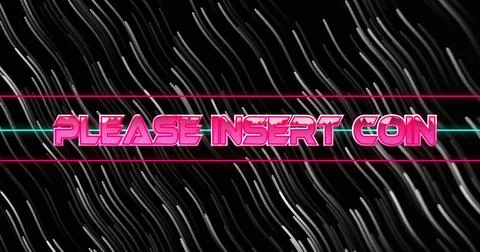 Image of please insert coin text against wavy lines in seamless pattern on black Stock Photos