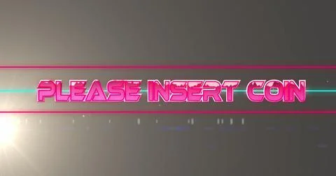 Image of please insert coin text and shapes over light spots on black background 스톡 사진