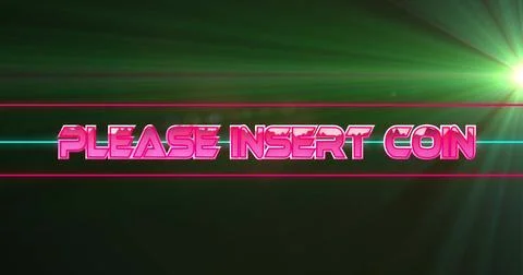 Image of please insert coin text over green light Stock Photos