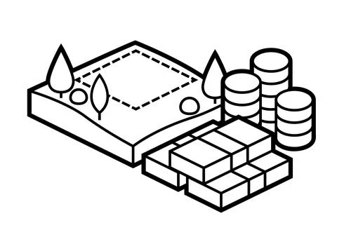 Image of plot land and money. Real estate illustration in isometry style. Ilustración de archivo