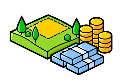 Image of plot land and money. Real estate illustration in isometry style. Ilustración de archivo