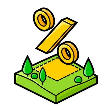 Image of plot land and percent. Real estate illustration in isometry style. Ilustración de archivo