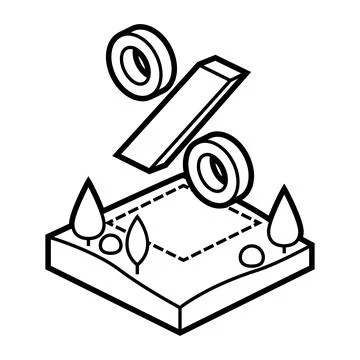 Image of plot land and percent. Real estate illustration in isometry style. Ilustración de archivo