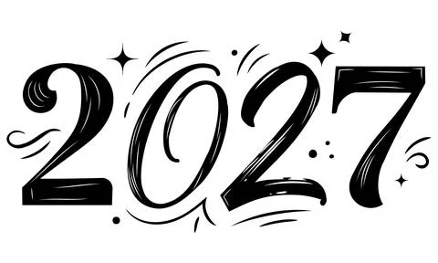 This image presents a hand drawn style depiction of the year 2027, embellishe Ilustración de archivo