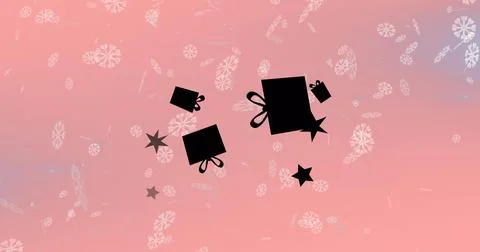 Image of presents over snow falling Stock Illustration