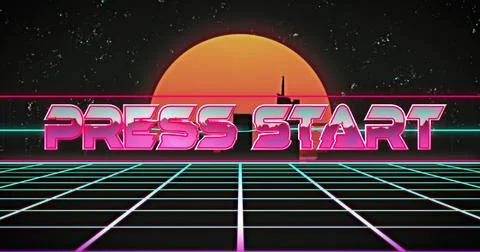 Image of press start text banner over grid network in seamless pattern against 스톡 일러스트