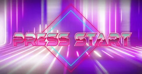Image of press start text over neon lines on black background Stock Illustration