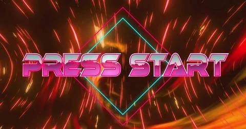Image of press start text over neon pattern background Illustrazione stock
