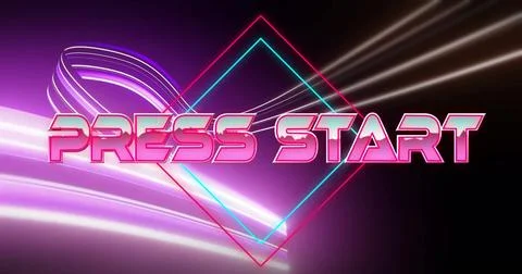 Image of press start text over neon pattern background Stock Illustration