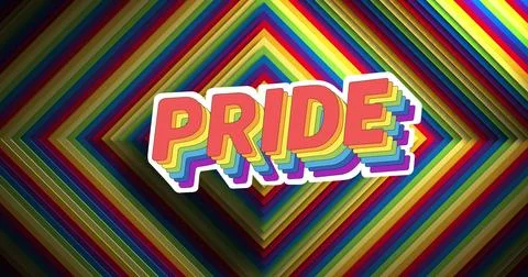 Image of pride text over rainbow shape Stock Photos