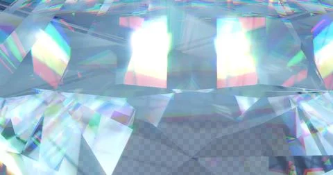 Image of prism light moving and reflecting on glass cube over transparent Ilustração Stock