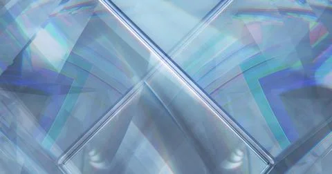 Image of prism light moving and reflecting on glass cube over transparent Ilustração Stock