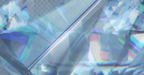Image of prism light moving and reflecting on glass cube over transparent Ilustração Stock
