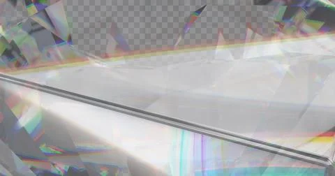 Image of prism light moving and reflecting on glass cube over transparent Ilustração Stock