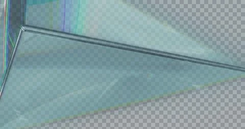Image of prism light moving and reflecting on glass cube over transparent Ilustração Stock