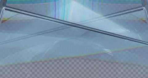 Image of prism light moving and reflecting on glass cube over transparent Ilustração Stock