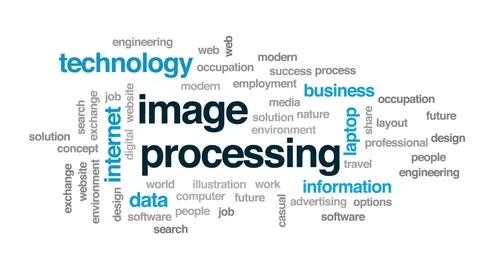 Image processing animated word cloud, text design animation. Stock Footage