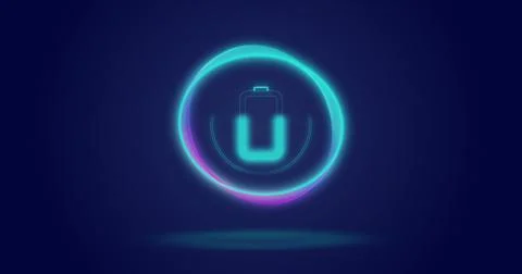 Image of processing circle and battery over navy background Stock Photos