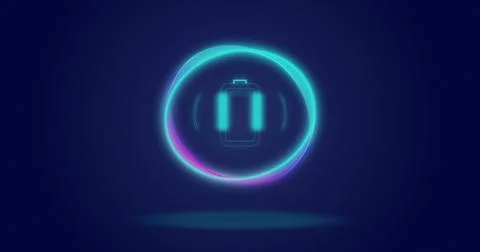 Image of processing circle and battery over navy background Stock Photos