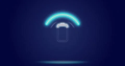 Image of processing circle and battery level over navy background Stock Photos