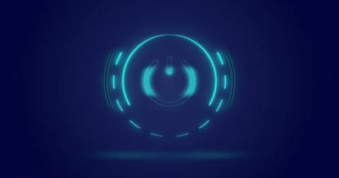 Image of processing circle and on button over navy background Stock Photos