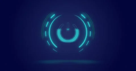 Image of processing circle and on button over navy background Stock Photos