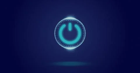 Image of processing circle and on button over navy background Stock Photos