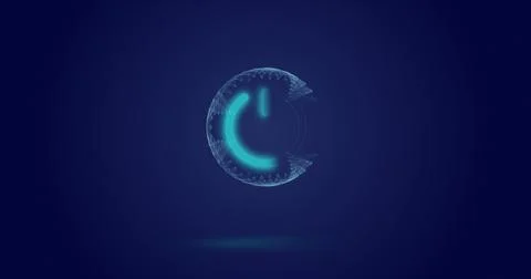 Image of processing circle and on button over navy background Stock Photos