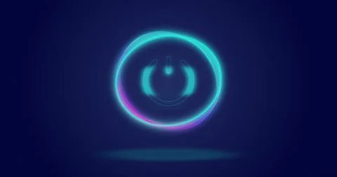 Image of processing circle and on button over navy background Stock Photos