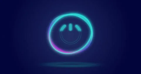 Image of processing circle and on button over navy background Stock Photos