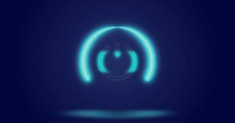 Image of processing circle and on button over navy background Stock Photos