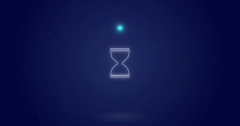Image of processing circle and hourglass over navy background Stock Photos
