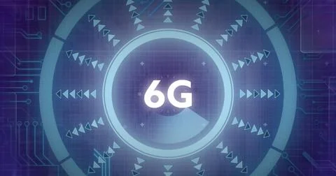 Image of processing circle and icons in black space 스톡 사진