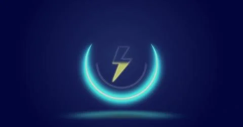 Image of processing circle and lightning over navy background Stock Photos