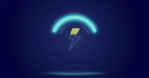 Image of processing circle and lightning over navy background Stock Photos