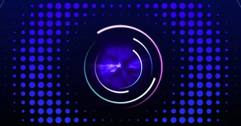 Image of processing circle and pulsating circles with blue dots on navy イラスト素材