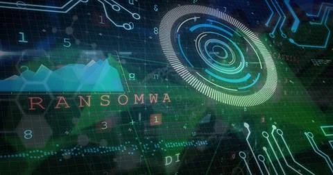 Image of processing circle, data and cybercrime in digital space Stockillustratie