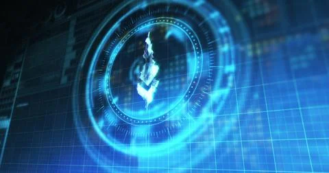 Image of processing circle with ethereum sign over blue and black digital space Stock Illustration