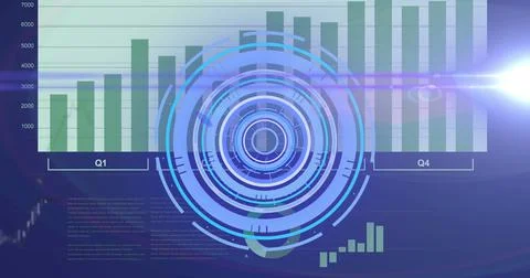 Image of processing circle moving over scientific graph and data Stock Illustration