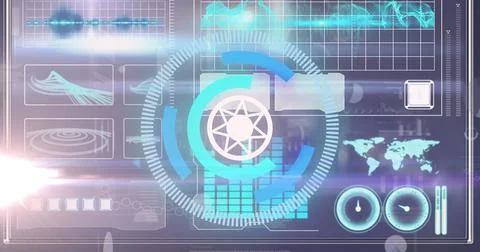 Image of processing circle moving over scientific graph and data Stock Illustration