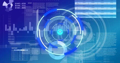 Image of processing circle moving over scientific graph and data Stock Illustration