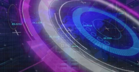 Image of processing circle, numbers and qr code in digital space Stock Illustration