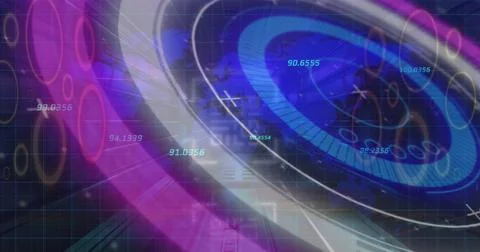 Image of processing circle, numbers and qr code in digital space 스톡 일러스트