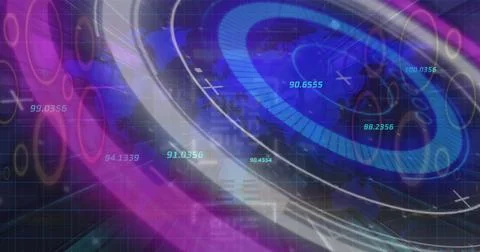 Image of processing circle, numbers and qr code in digital space Stock Illustration