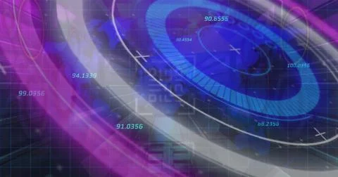 Image of processing circle, numbers and qr code in digital space Stock Illustration