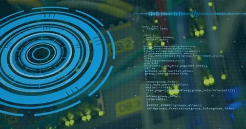 Image of processing circle over integrated circuit and computer wires イラスト素材