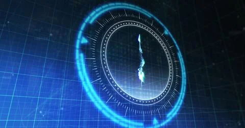 Image of processing circle with rotating ethereum sign over blue and black イラスト素材