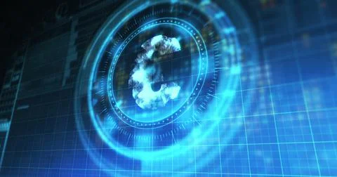 Image of processing circle with rotating euro over blue and black digital space Ilustração Stock