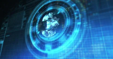Image of processing circle with rotating euro over blue and black digital space Ilustração Stock